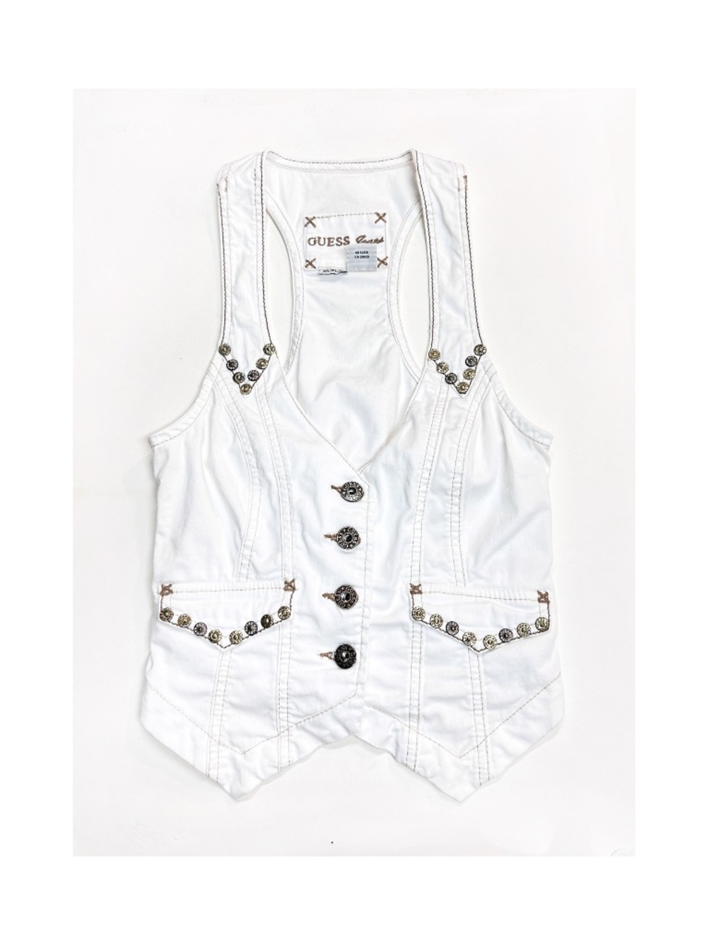 GUESS JEANS Y2K Studded Off-White Womens Size XS Vest Belted Button Up Festival